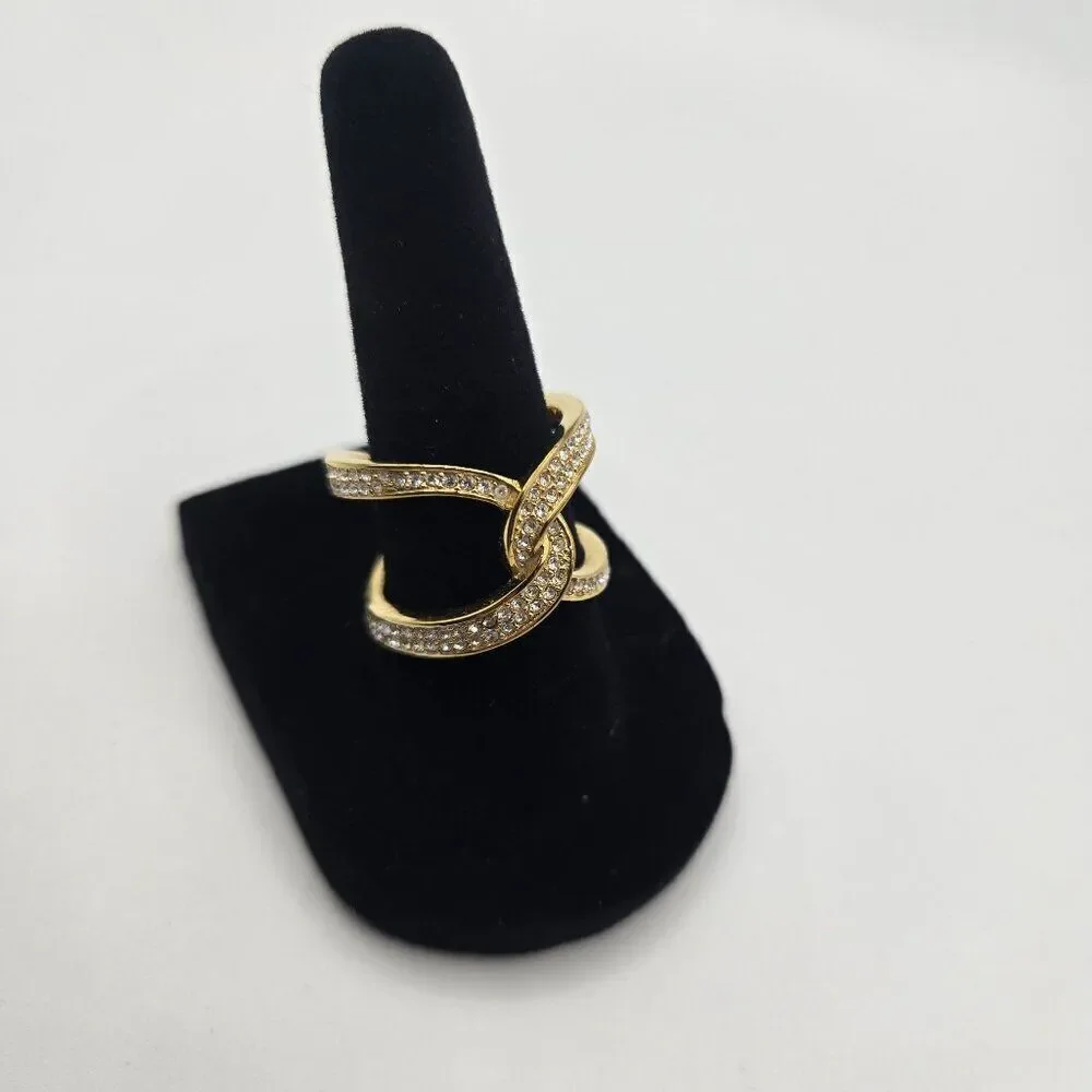 Michael Kors Gold-Tone Knot Crossover Interlocking Crossover Crystal Ring Size 7